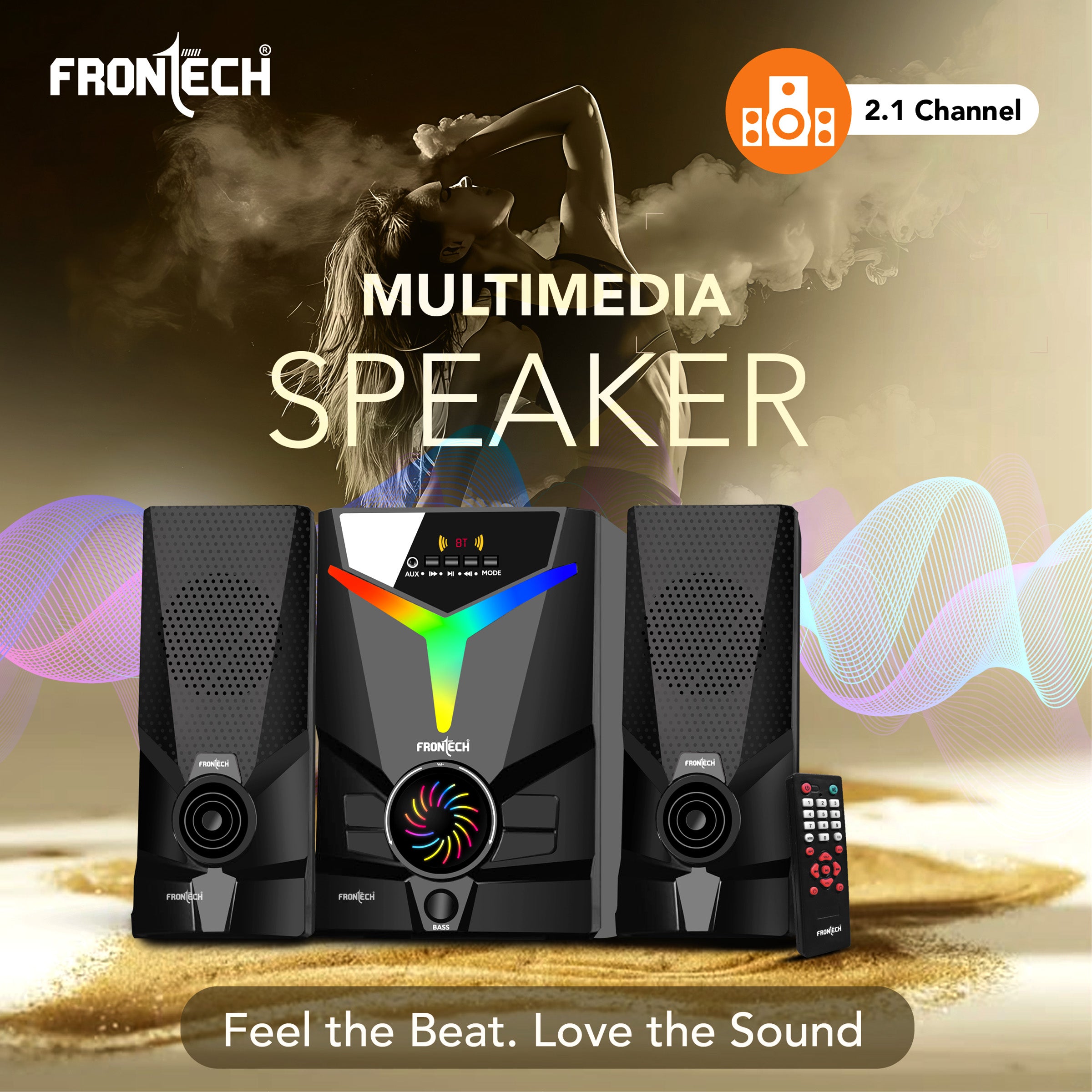 Frontech 40W Bluetooth 5.0 Multimedia Speaker| Powerful Bass | 2.1 Channel | Surround Sound System | USB | AUX | FM Radio | Wireless Remote Control for Home & Office (SW-0144) Frontech 40W Bluetooth 5.0 Multimedia Speaker| Powerful Bass | 2.1 Channel | Surround Sound System | USB | AUX | FM Radio | Wireless Remote Control for Home & Office (SW-0144)